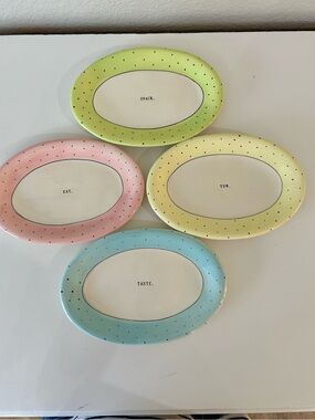 Rae Dunn Bundle 4 Oval Polka Dot Artisan Collection Nibble Plates